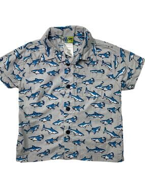 Al & Ray Boys 24M Button Up Shirt Sharks All Over Cotton Short Sleeve Ocean